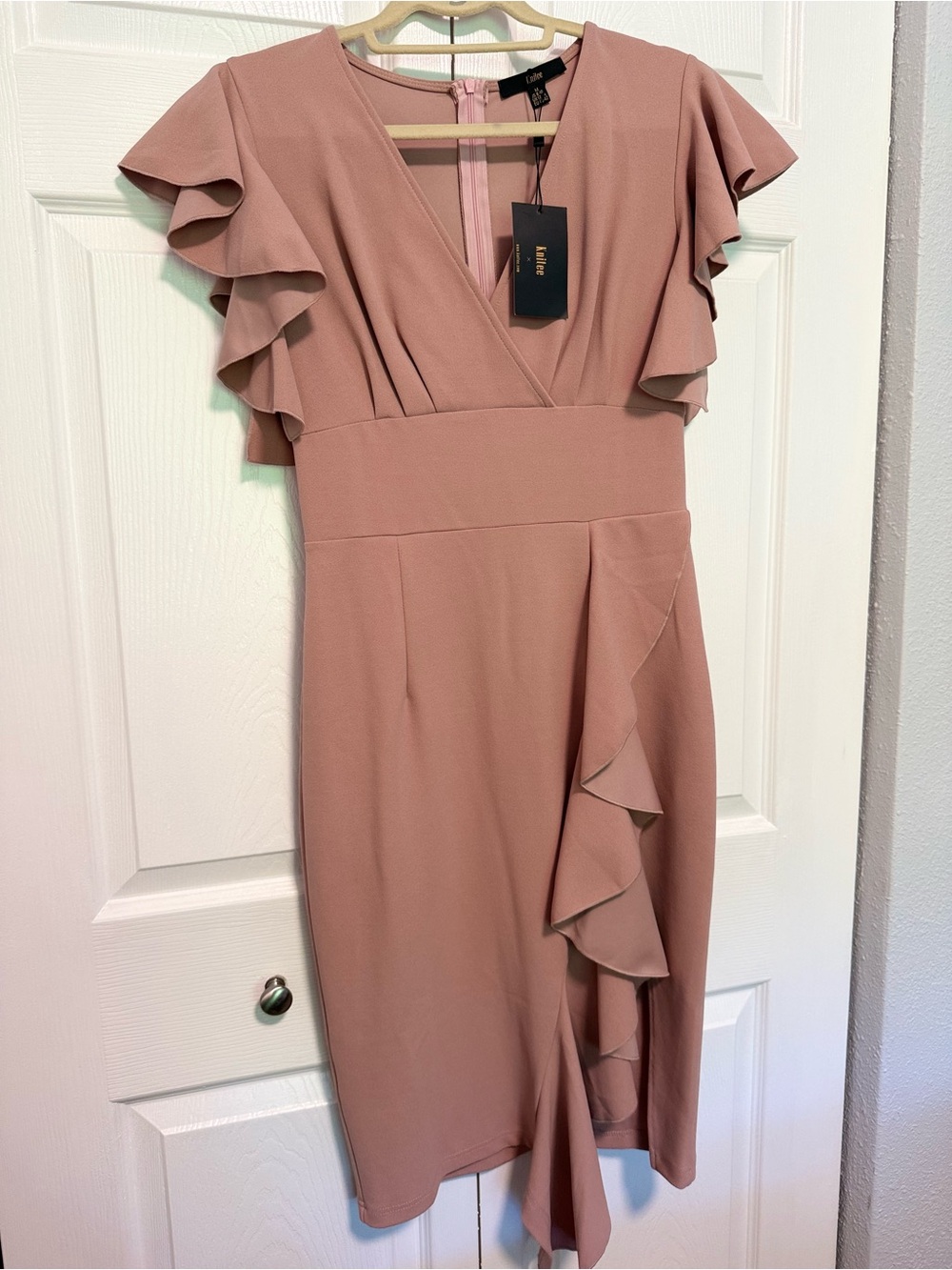 Lulu's Mauve Ruffle Sleeve Midi Dress